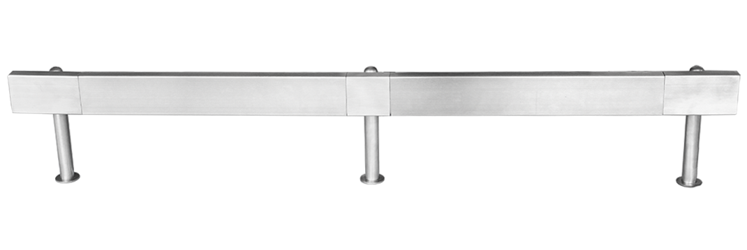 esempio di paracolpi rettilineo con piedino centrale in acciaio inox linea metal